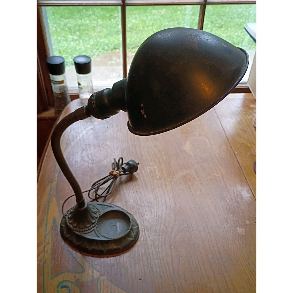Goose Neck Lamp Vintage  Art Deco  H.L.G. Cast Iron  light ink holder WORKS
